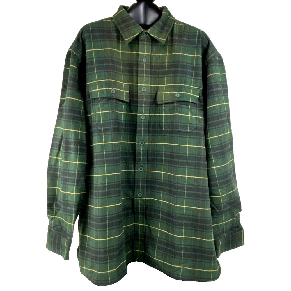 LL Bean Shirt Mens XL Green Black Plaid Fleece Jacket Shacket Outdoors Heavy